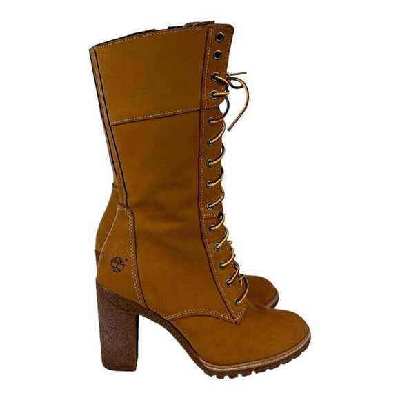 Timberland Mid Calf Heel Boots Wheat Size 6 - Picture 6 of 8
